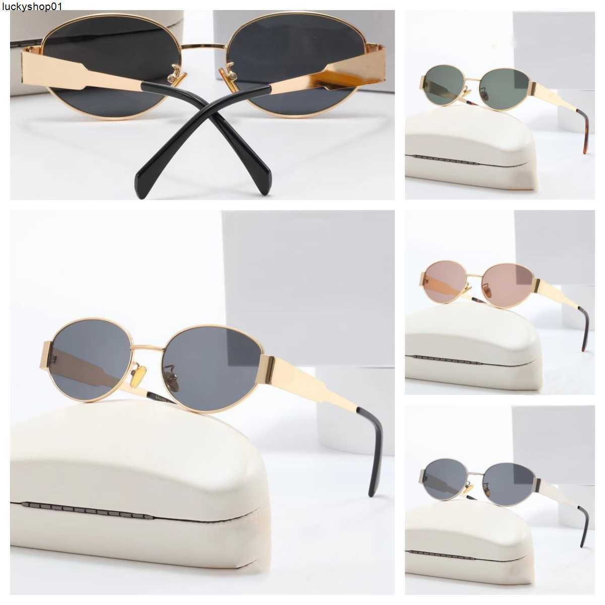 2024Sunglasses Womens Oval Frame Designer 40235 Women Metal Mirror Legs Green Lens Retro Small Round Sexy Little 40194 Glasses-image-997278739