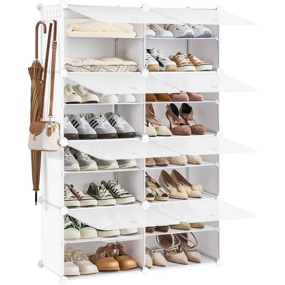 Storage Holders Racks 8 Cubes Plastic Shoe Storage Cabinet 32 Paris Shoe Cabinet with Doors Shoe Rack Organizer for ClosetL406-image-998475717