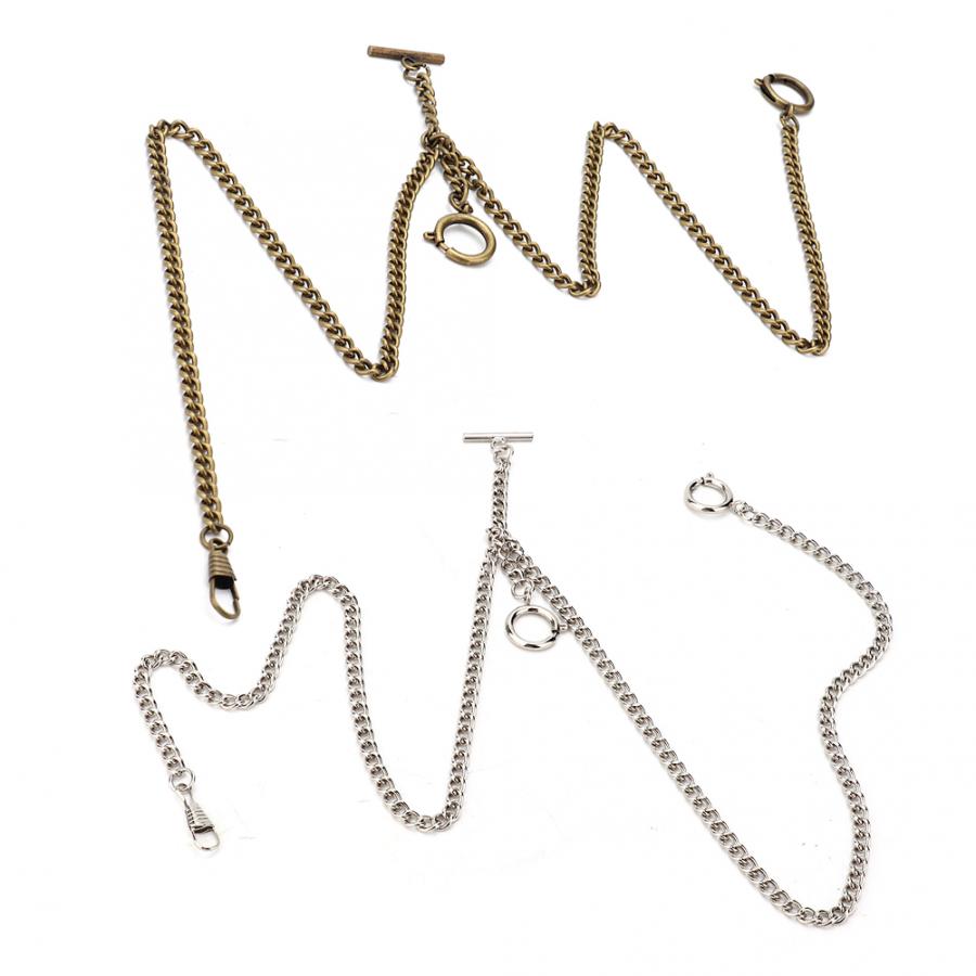 44/65cm Retro Vintage Metal T-bar/O Shape Pocket Watch Chain Link Classic Gold/Silver/Bronze Watch Chain Men Women Gifts