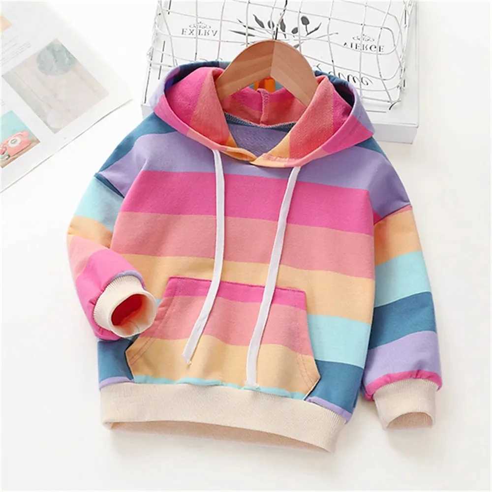 Hoodies Sweatshirts 2024 Kawaii Kids Girls Hoodie Rainbow Long Sleeve Boys Clothes 2 to 8 Years Outdoor Clothes for Children Sweatshirts Top WX6.-image-998529063