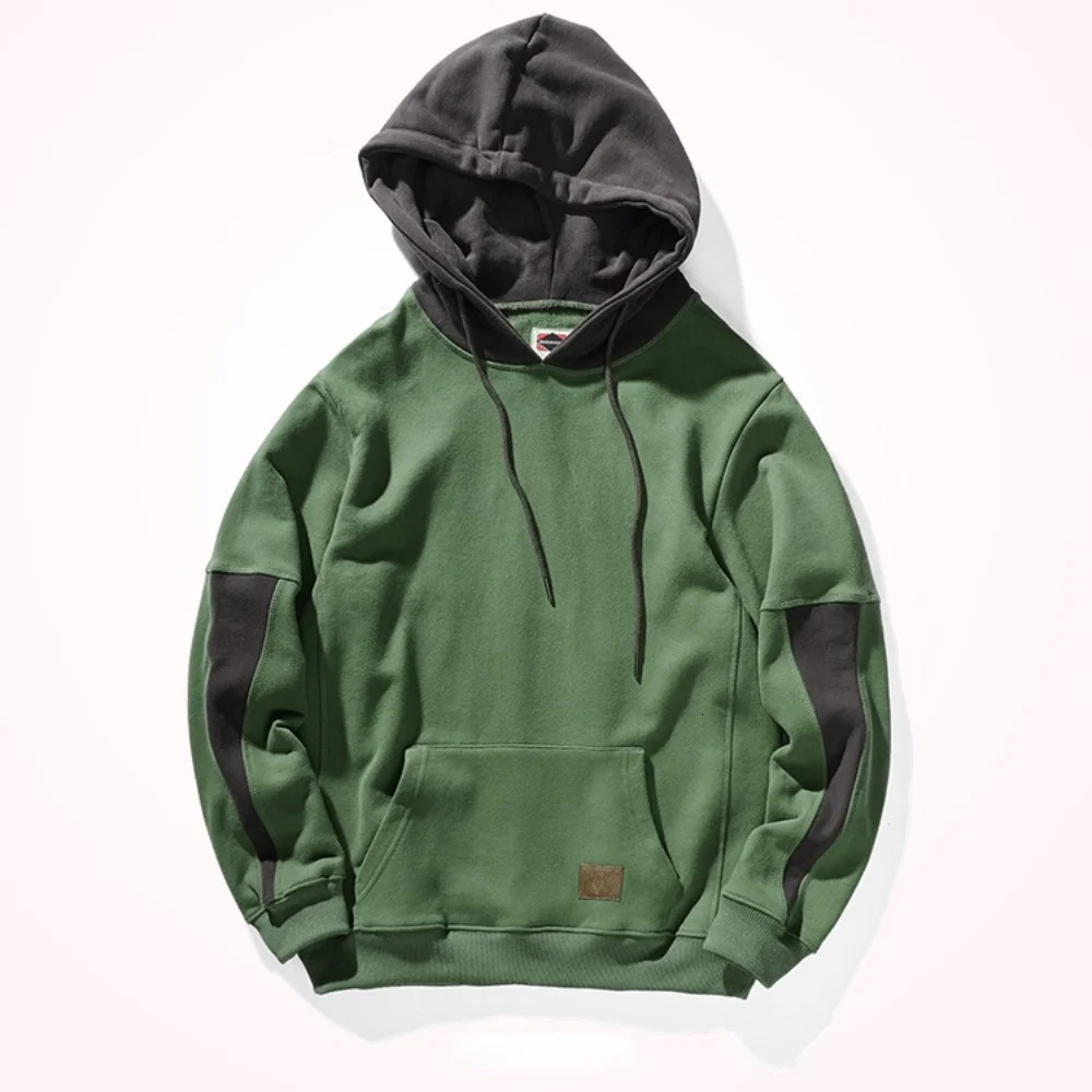 Autumn and Winter Velvet Padded Thickened Sweater Mens Hooded Loose Stitching Sports Hoodie Coat 240627
