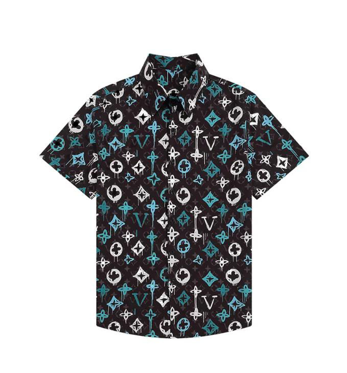 luxury fashion loose fitting designer shirt mens button up shirt hawaiian casual shirt mens short sleeved hawaiian black and white tshirt-image-998523062