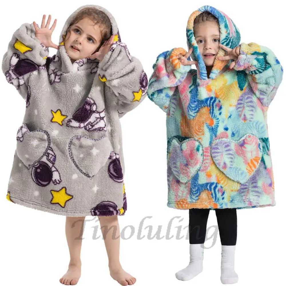 Hoodies Sweatshirts Sherpa Blanket With Sleeves for Baby Hoodies Winter Sweatshirts for Girls Boys Thick Warm Fleece Oversized Hooded Coat For Ki-image-998520816