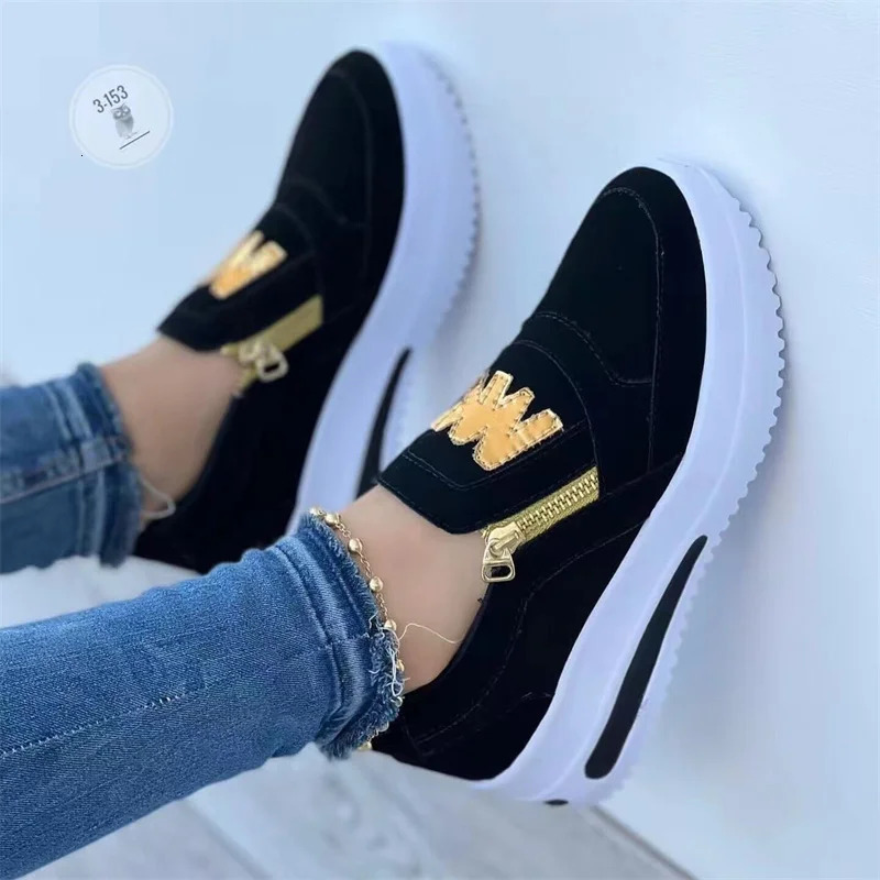 2024 Chaussures de sport décontractées pour femmes m Côté imprimé Zipper plus taille Chaussures vulcanisées Plataforma Feminino 240930