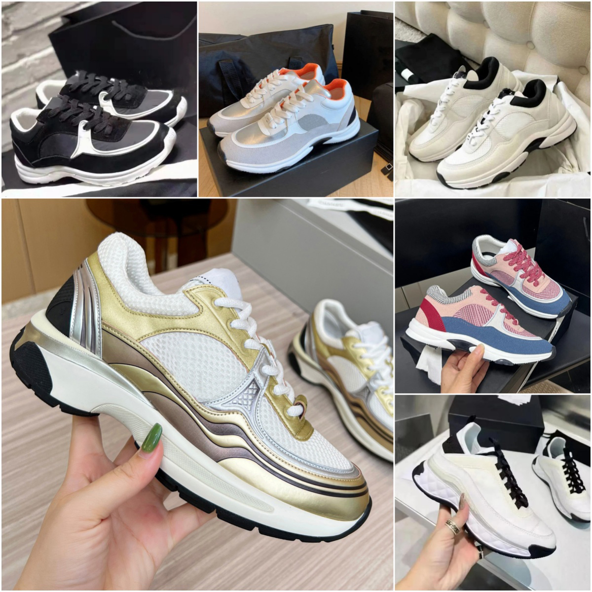 designer chaussures baskets femmes luxe plateforme cuir nouveauté running voyage extérieur sequins blanc classique lacets boîte