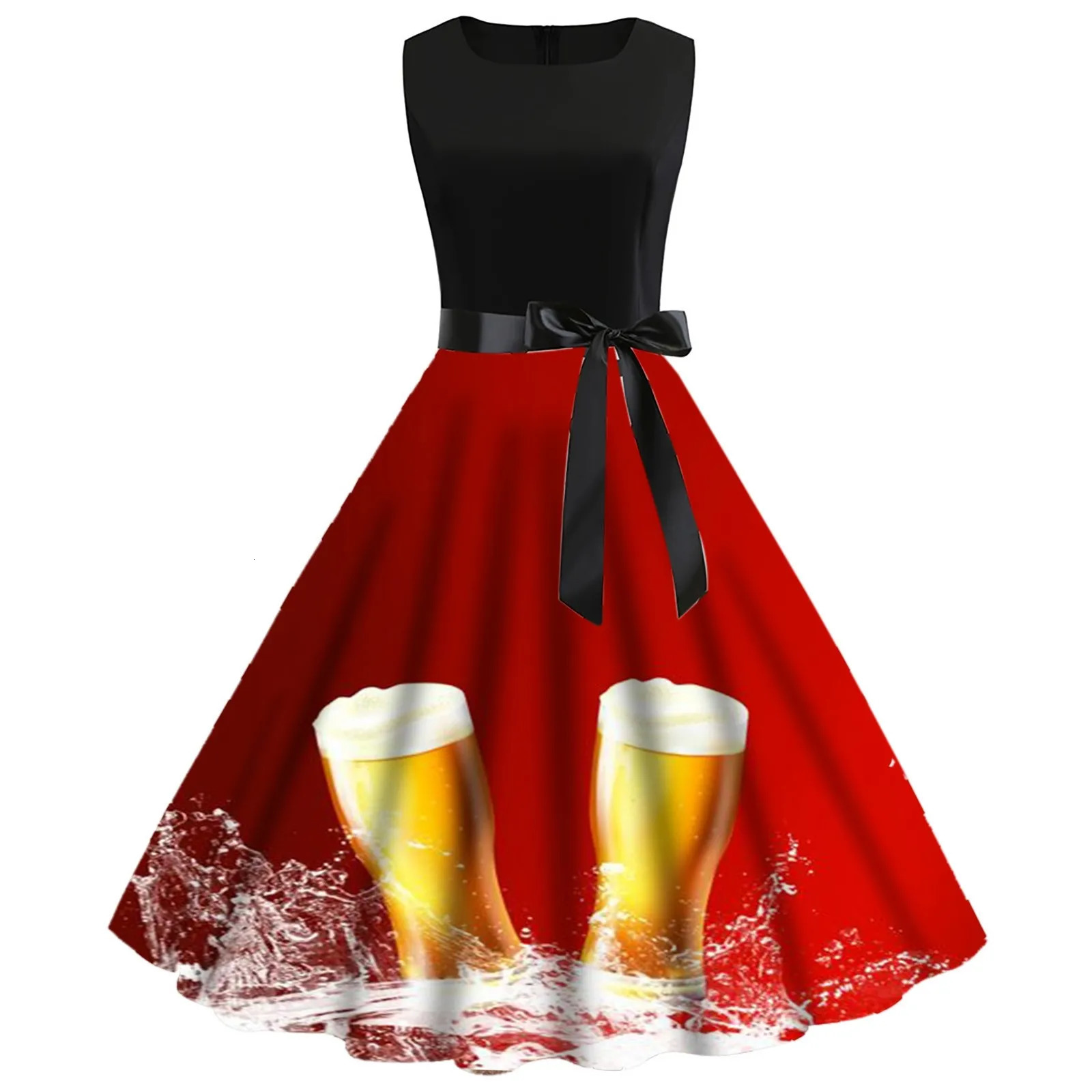 Bavarian Oktoberfest Womens Imprimez d'été Round couche couche à manches courtes Costume de fête fantaisie allemande Oktoberfest Robe 240929