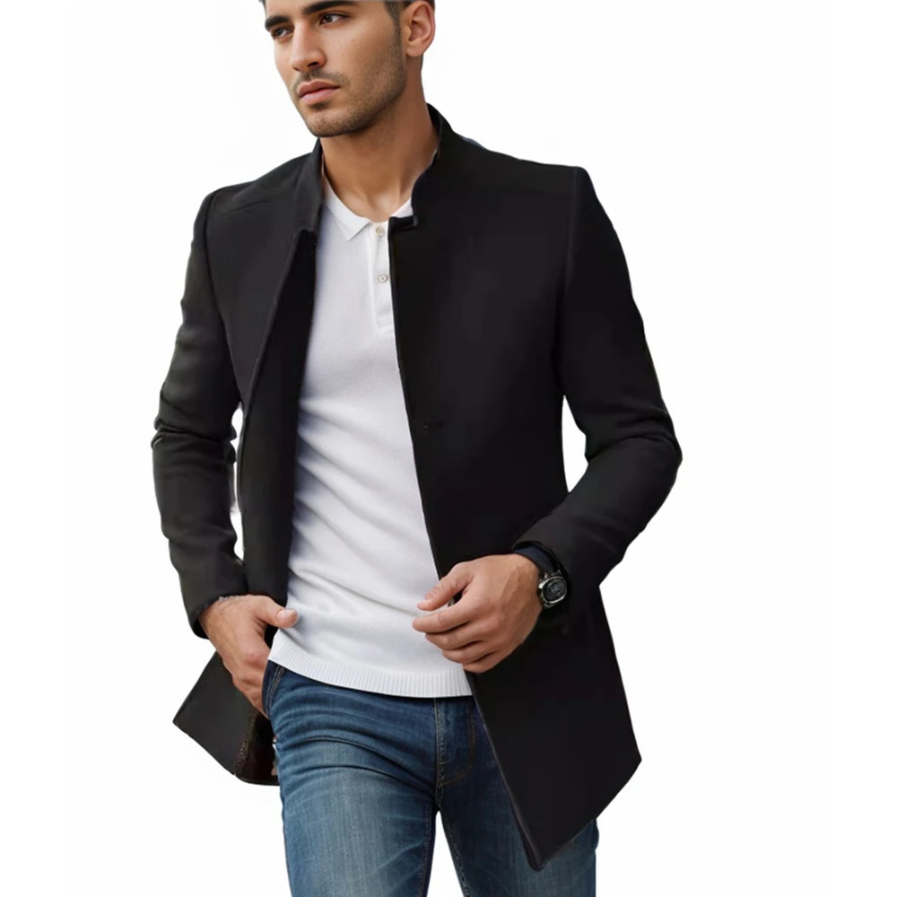 Spring and Autumn mens wool coat casual trend solid color slim fit windproof coat 240929