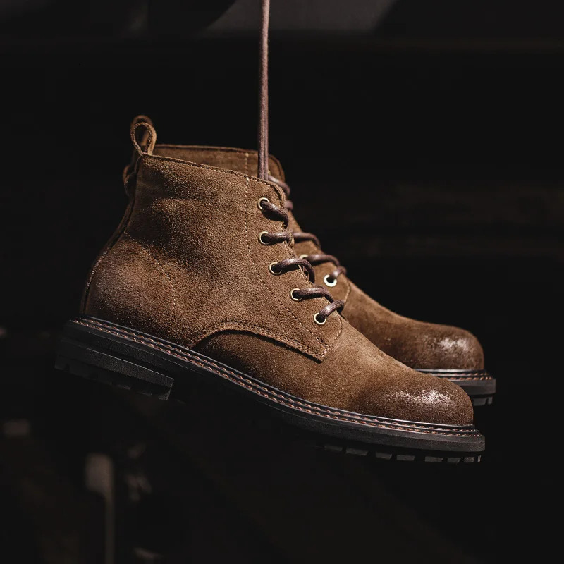 Mens wool winter boots retro work ankle boots fashionable lace top casual handmade high-quality casual leather shoes British style 240930