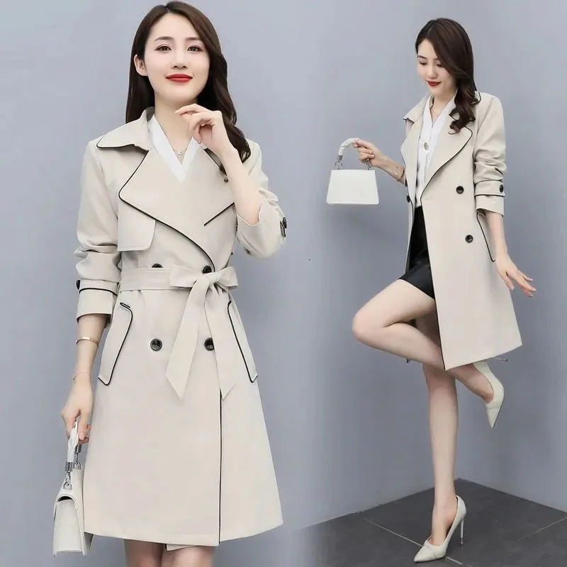 Trench décontracté féminin haut de gamme printemps et automne en dentelle en dentelle veste de vent de mode femme à parka long 4xl 240929