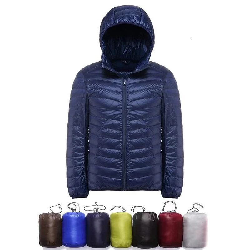 Mens autumn ultra-thin down jacket 90% white duck down hooded jacket warm jacket Parka mens portable jacket 240923