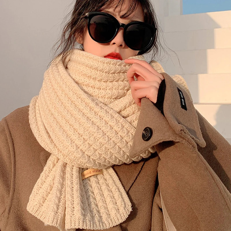 Winter Scarf Womens Korean Wool Scarf Lover Men and Women Thick Warm Student Internet Red Solid Color Knitted Scarf Hoodie 240930