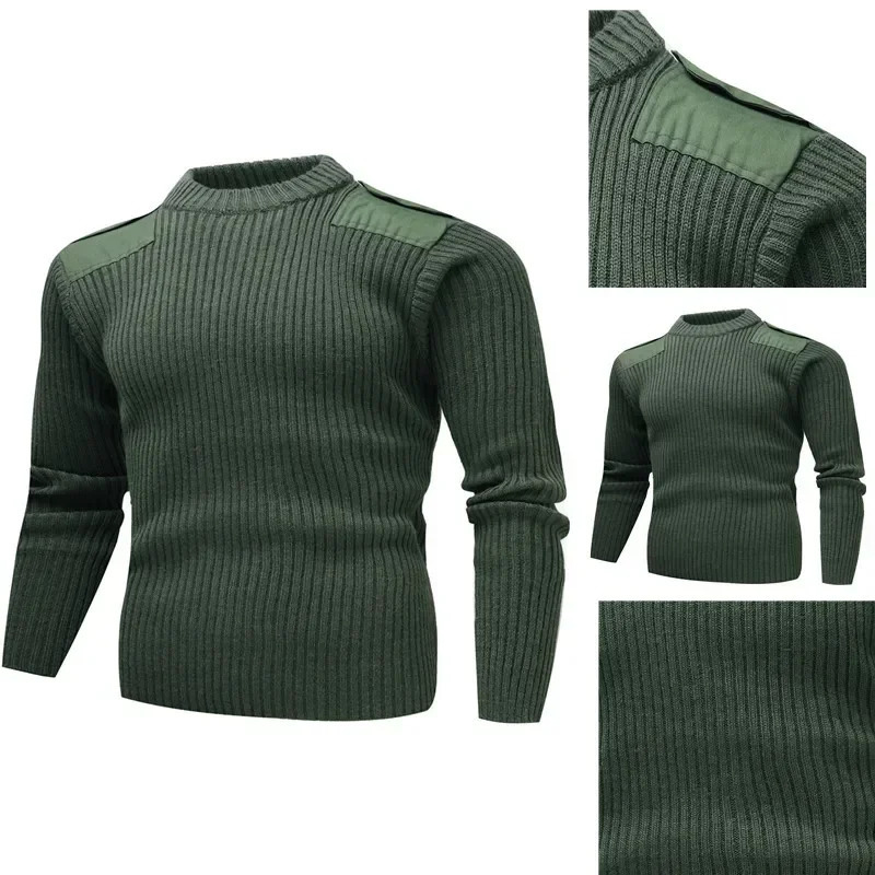 Tactical sweater mens military jersey British Army knitted latte winter wool patch retro green Oneck cold shirt 240923