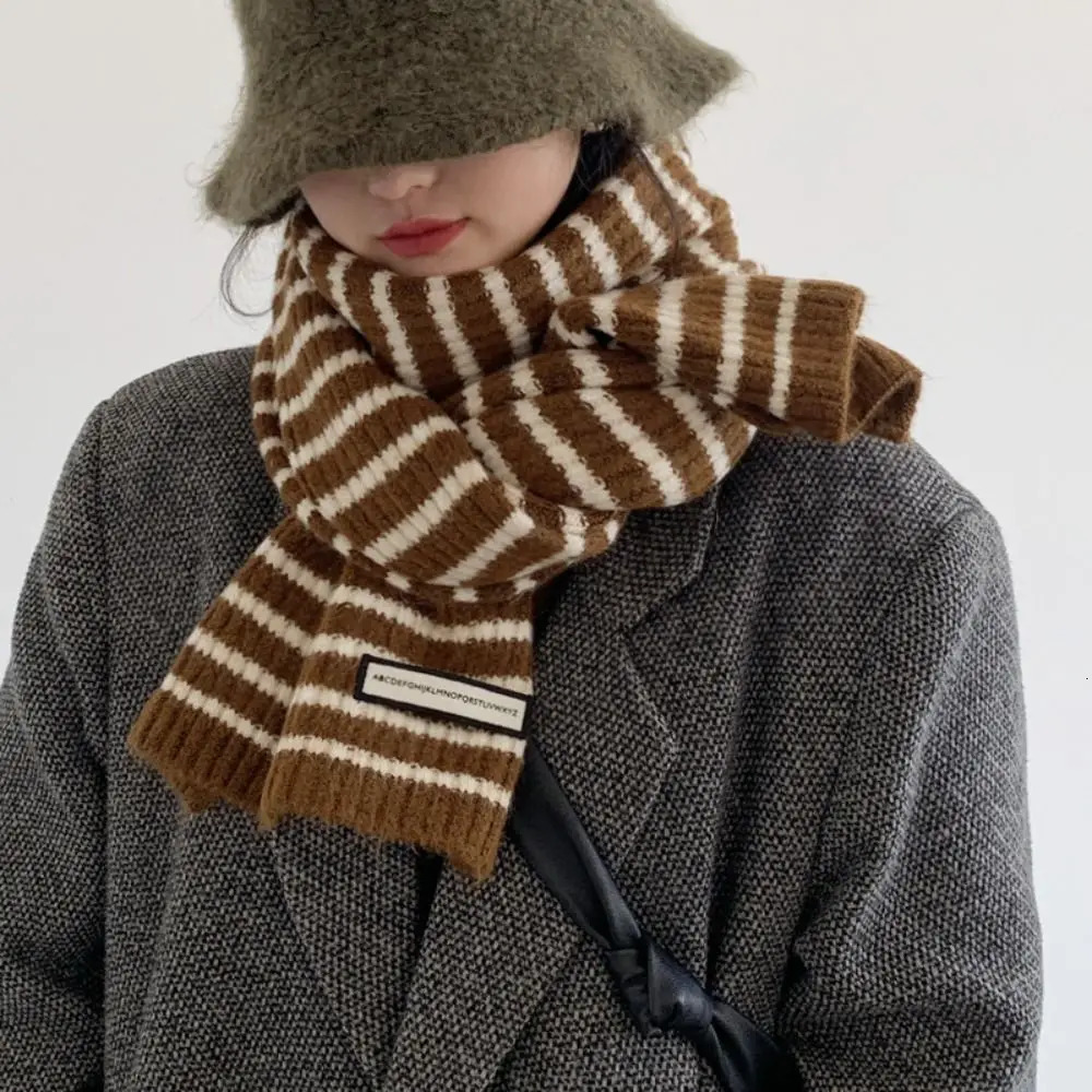 Retro Warm Winter Scarf Soft Striped Wool Long Scarf Thick Knitted Shawl Bag for Women 240930
