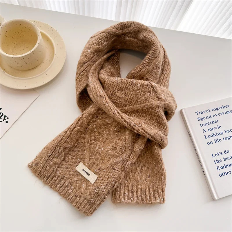 Thick solid wool scarf for womens winter Korean style winter warm student knitting paradigm shawl neck cashmere scarf 240930