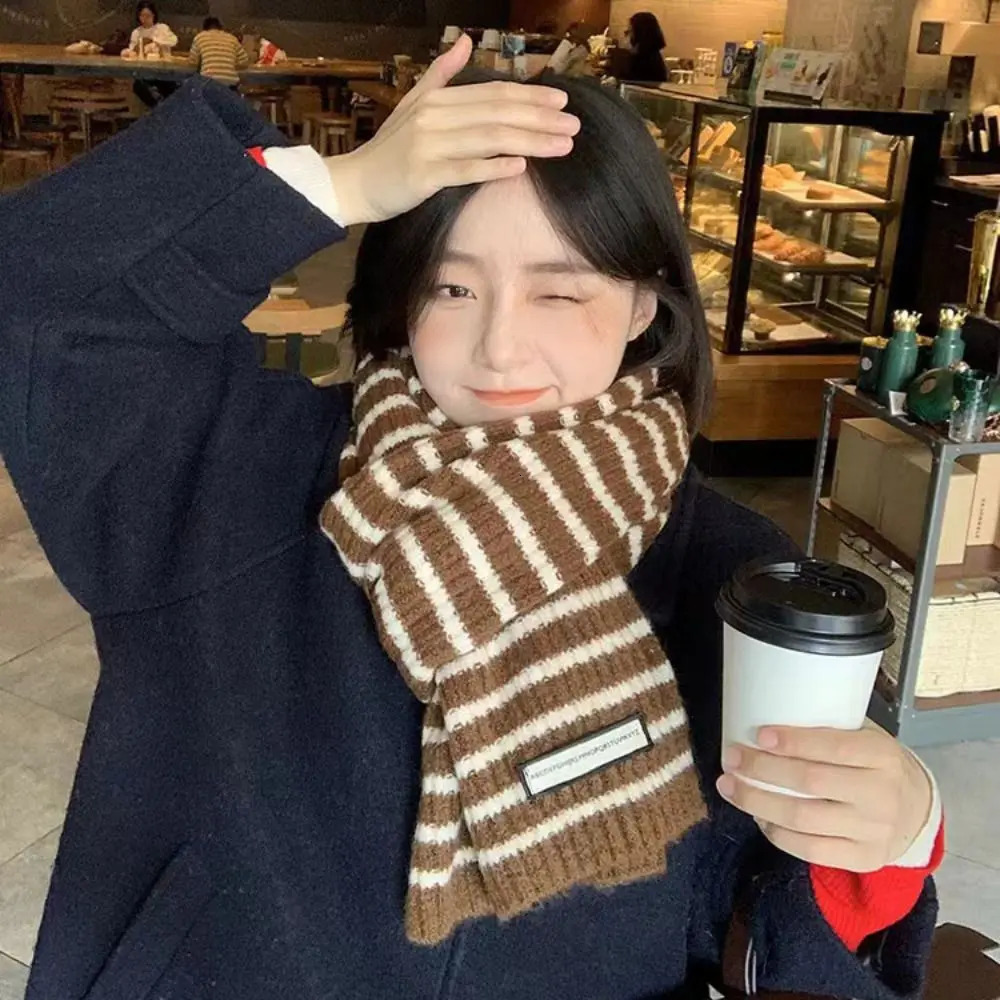 Warm Winter Scarf Soft Knitted Wool Long Scarf Thick Striped Shawl Bag for Women 240930