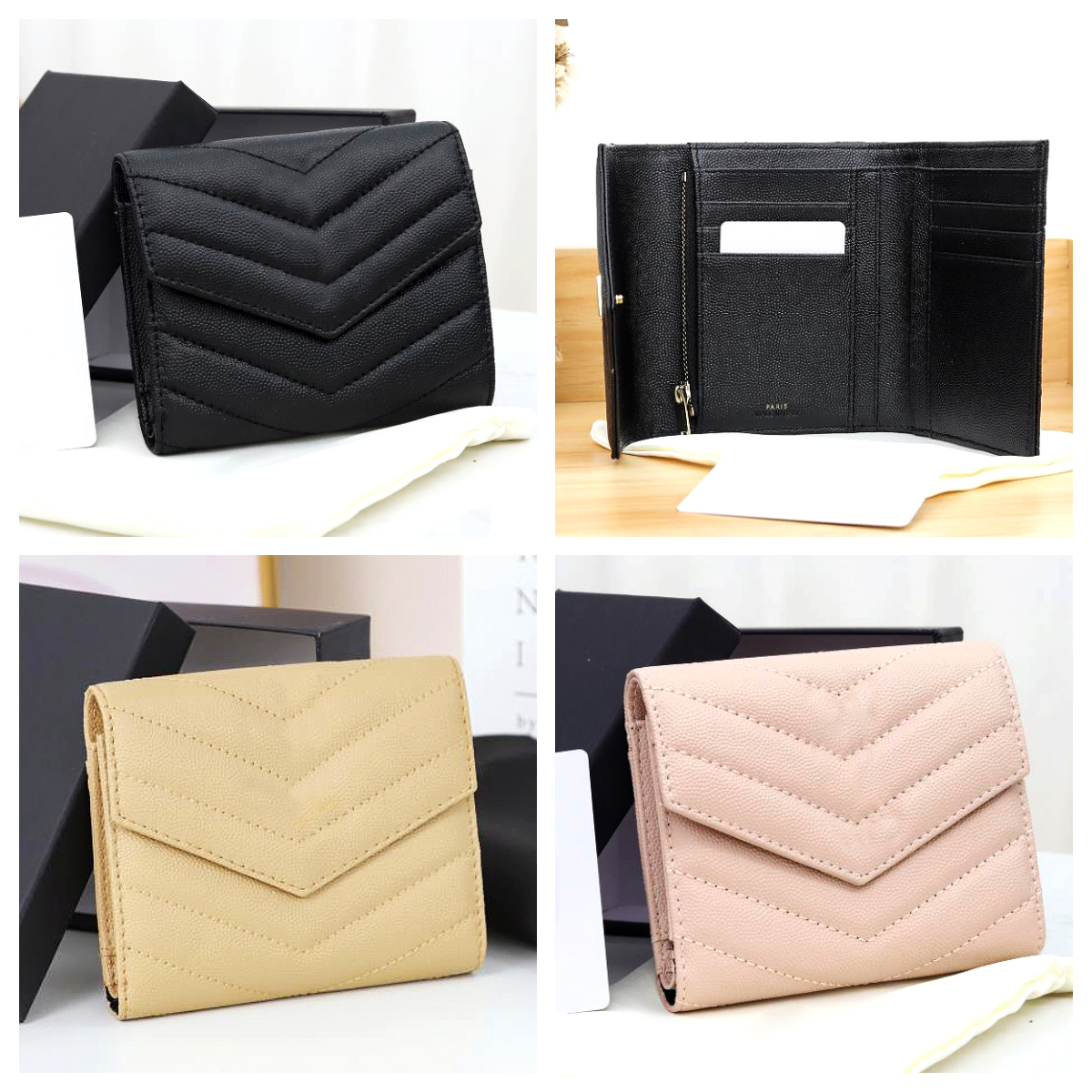 Women Fashion Folding Wallet Top quality Designer Caviar Cards Holder wallet coin purse Slim leather wallets Women trifold wallet Folding small wall