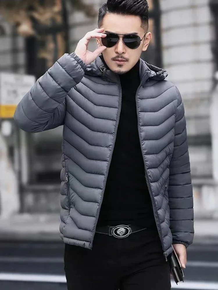 Padding Slim Fit Mens Padded Coat Hooded Down Jackets Mens Lightweight Inflatable Park Shorts Casual Promotion Winter Clothing 240929