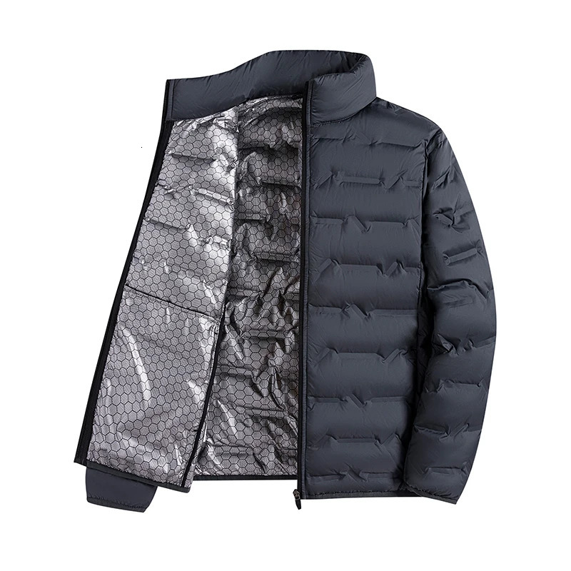 Graphene self heating down jacket mens solid windproof pleated down jacket stand collar classic warm winter jacket mens 240923