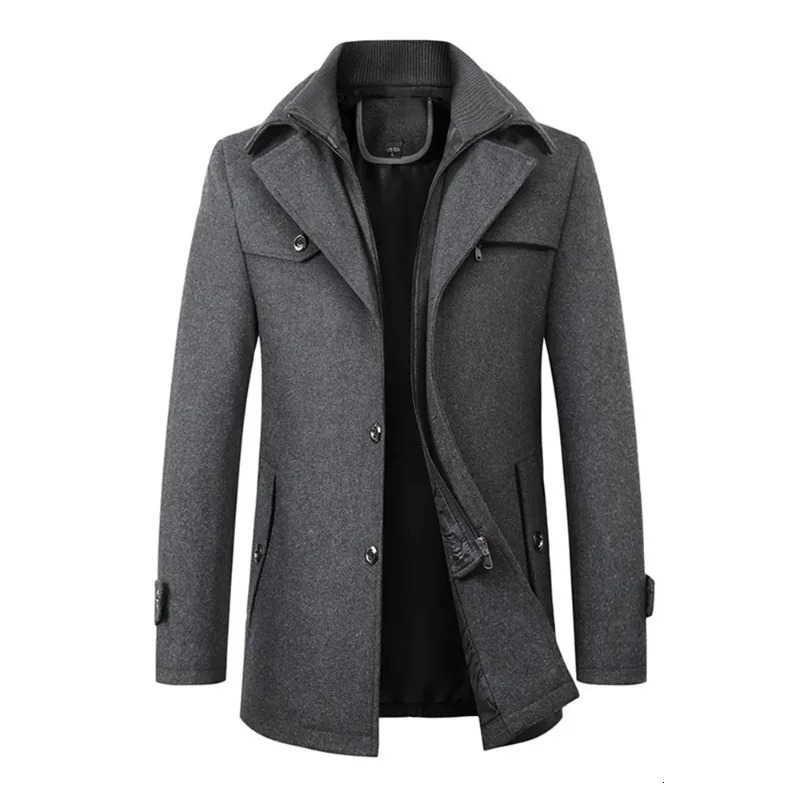 High quality mens winter long wool coat mens casual ultra-thin business office wool windproof slotted coat 240929
