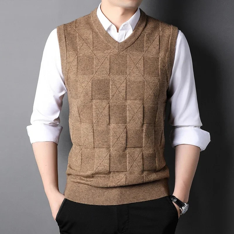 Top Fashion Knitted Sleeveless Sweater Mens V-neck Sleeveless Prefabricated Fashion Casual Mens Wear 240930