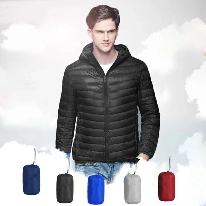 UETEEY autumn winter jacket mens ultra light windproof waterproof anti spray anti oil white duck portable hooded jacket mens 240923