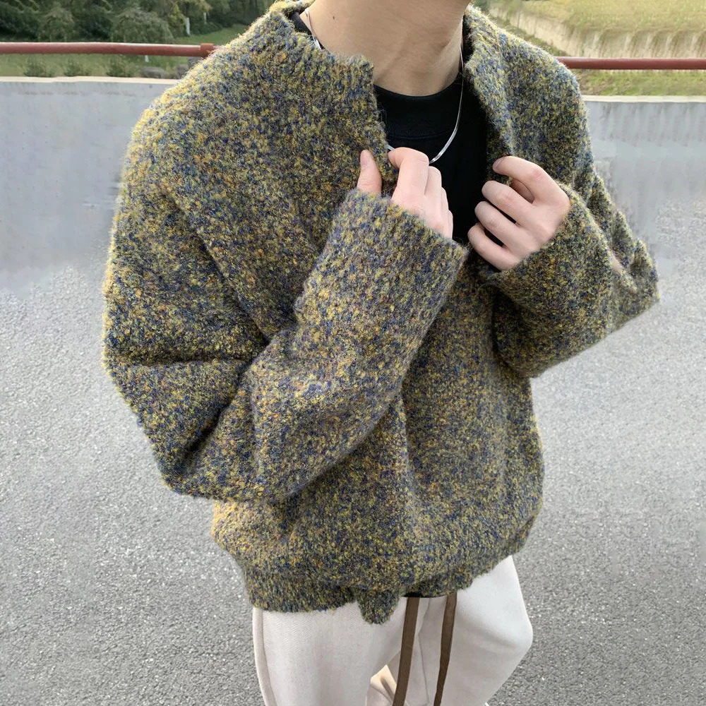 Moss Green Contrast Color casual sweater autumn unisex fashion streetwear soft version top mens unisex 240930