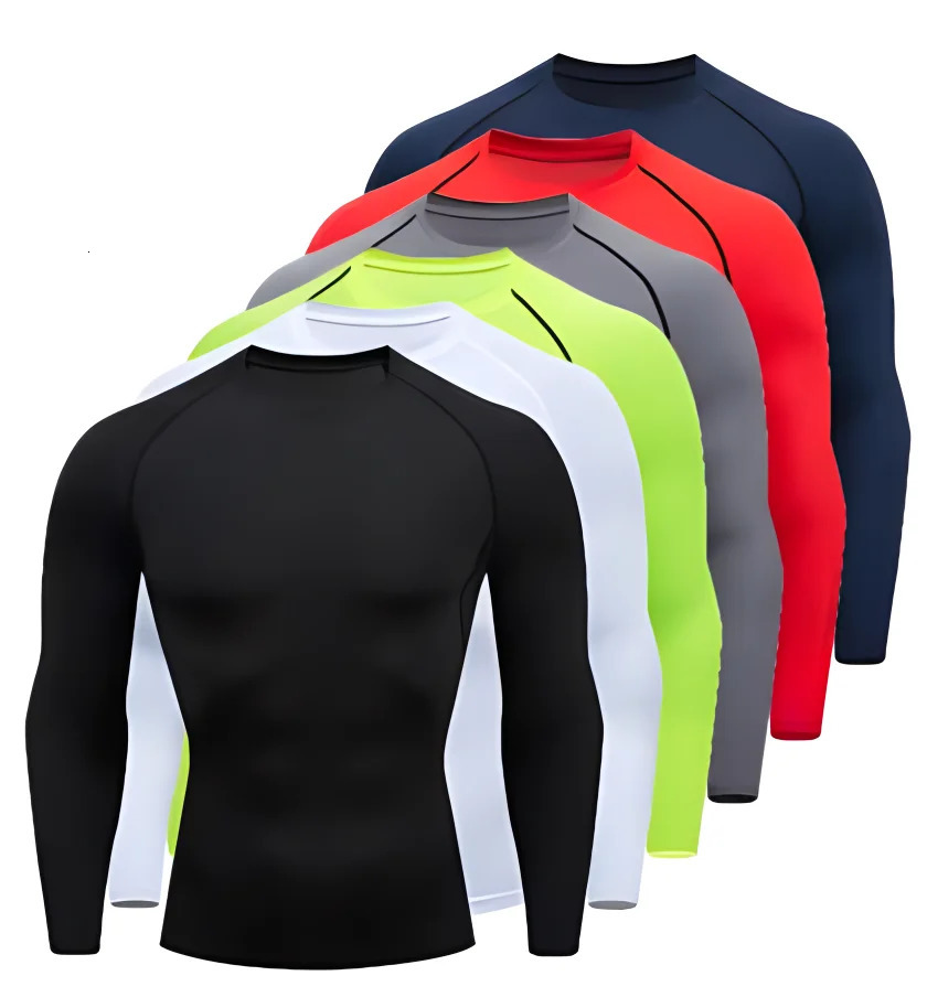 Mens Compression Shirts Longs Slve Workout Gym TShirt RunnTops Cool Dry Sports Base Layer Athletic Undershirts L26924