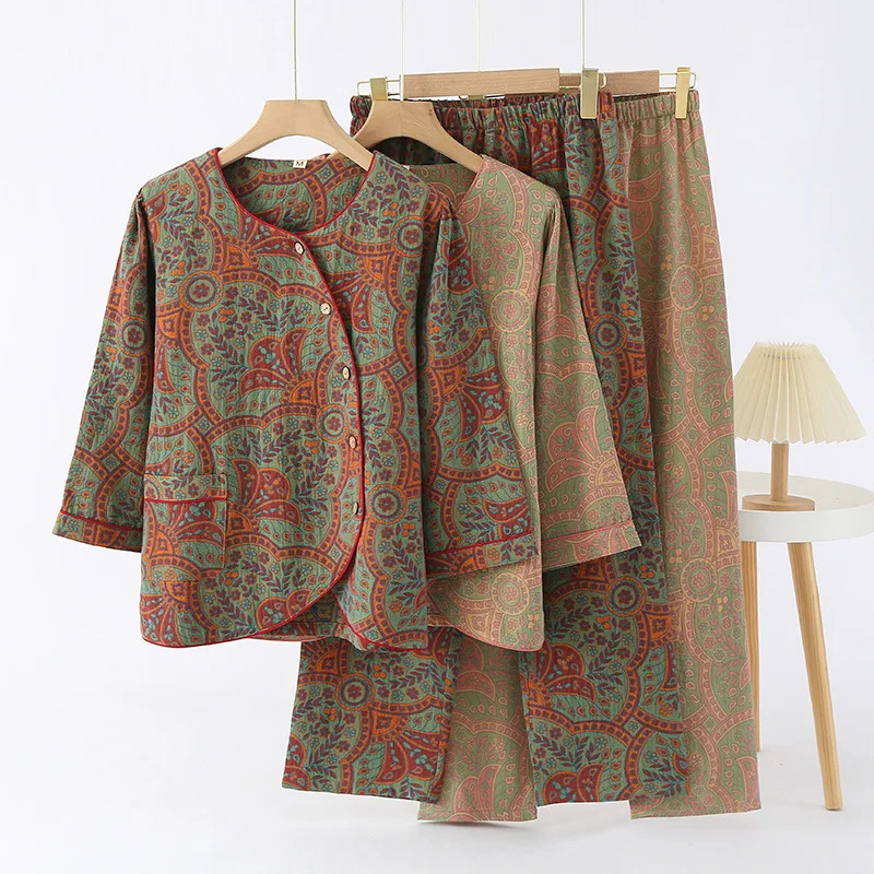 Pyjama 2 pièces pour femmes 100% coton pur portant à domicile Pajama printemps / été set 240929