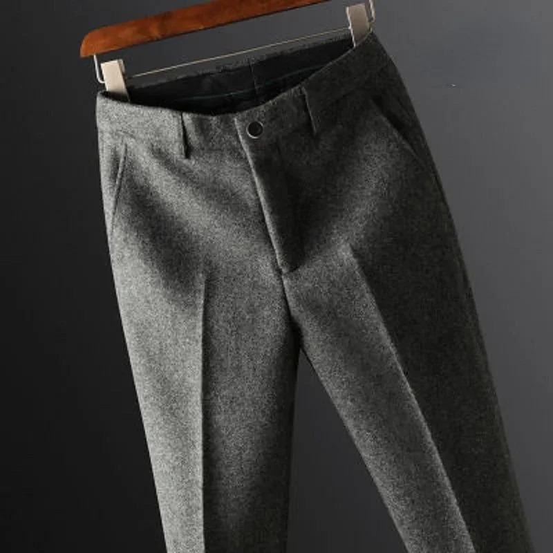 Autumn Winter Mens Suit Pants Fashion Business Casual Woolen Suit Pants Male Straight Formal Trousers F202 240927