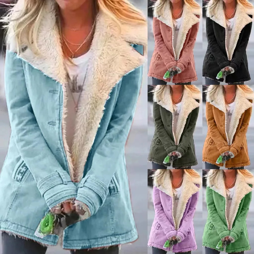 Autumn Winter Women Warm Faux Fur Fleece Coat Jacket Lamb Wool Thickened Locomotive Lapel Female Chic Outwear Top Clothing 240924