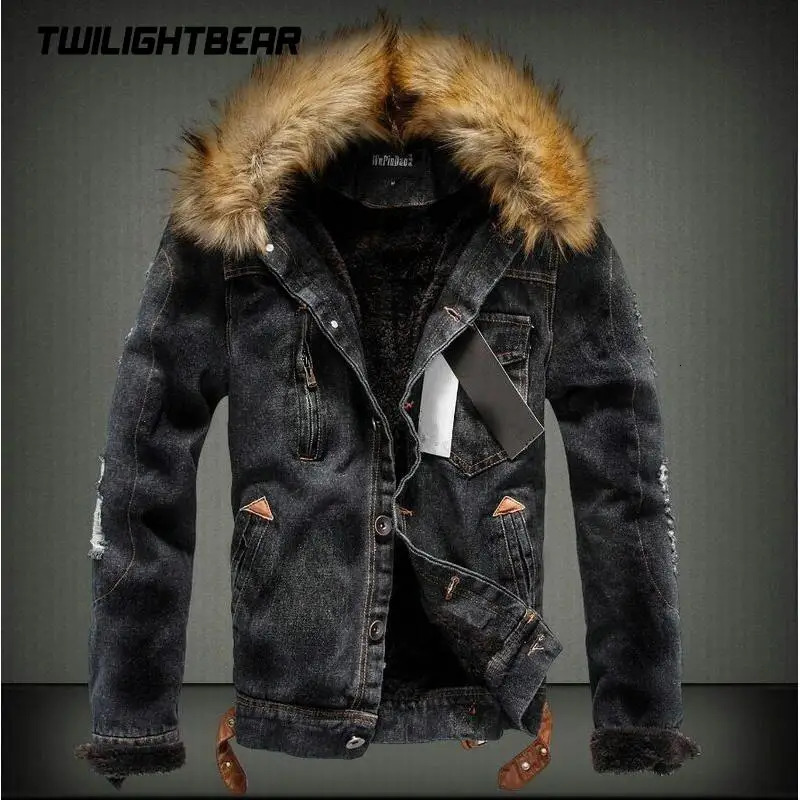 Winter Mens Denim Jakcet Fleece Vintage Clothes Oversized Fur Collar Thicken Casual Jacket Coat Men Clothing Jackets 6XL A5F41 240930