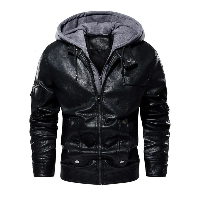 high-quality leather jacket mens brown black PU leather motorcycle jacket mens PU jacket with detachable fasteners 240929
