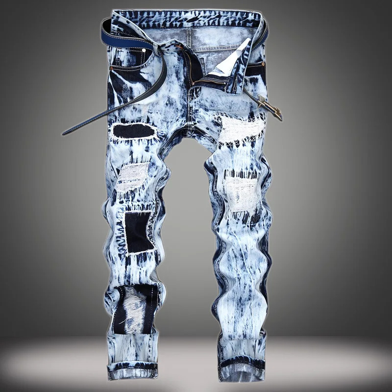 Mens ripped jeans products casual high-quality pants Y2K street clothing blue elastic autumn winter Youngla fashionable jeans 240930