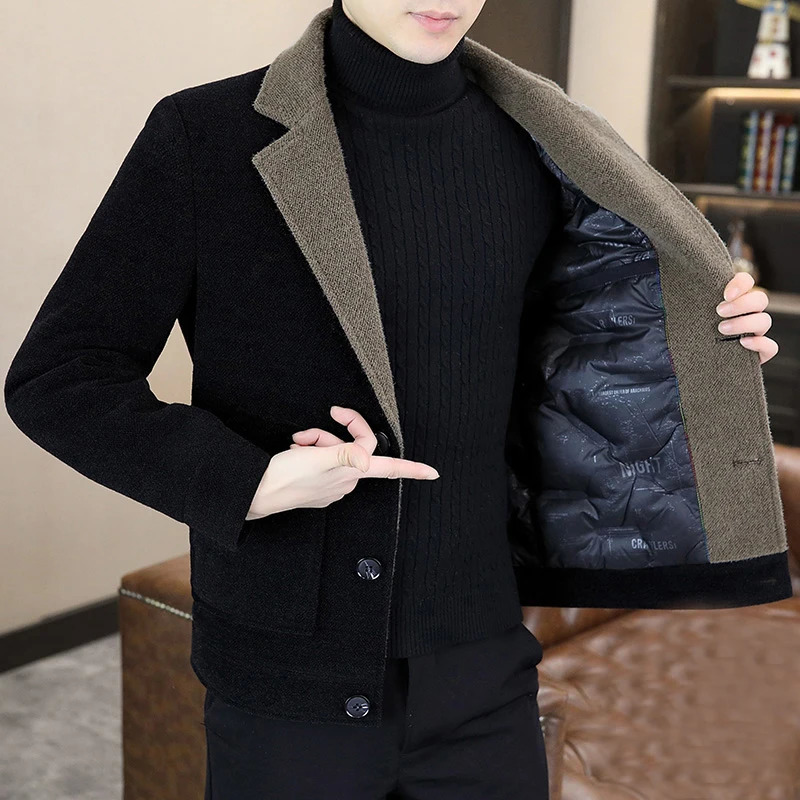 2024 Winter Mens White Duck Down Lined Wool Jacket Windproof and Warm Puff Jacket Leather Cover Thickened and Ultra Thin Short Jacket 240929