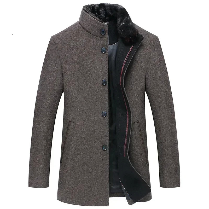 Winter mens business casual wool blended fur collar mens cashmere trench coat high-quality coat warm jacket size 3XL 240929