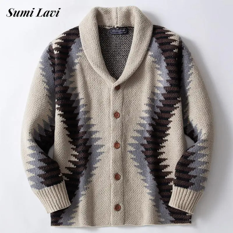 Mens fashion knitted cardigan autumn and winter vintage jacquard crochet knitted mens casual sweater jacket 240930
