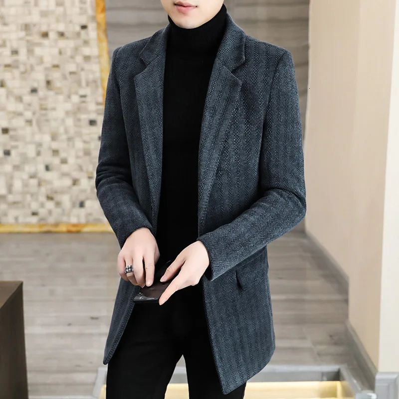 High quality autumn and winter mens fashionable handsome guys all fashionable casual business striped thick windproof coarse woolen coat 240929