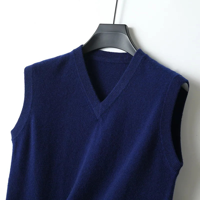 Cashmere tricoté Pulloir Vêtements pour hommes en V Couleur solide Lanhua gilet inférieur printemps d'automne Top 240930