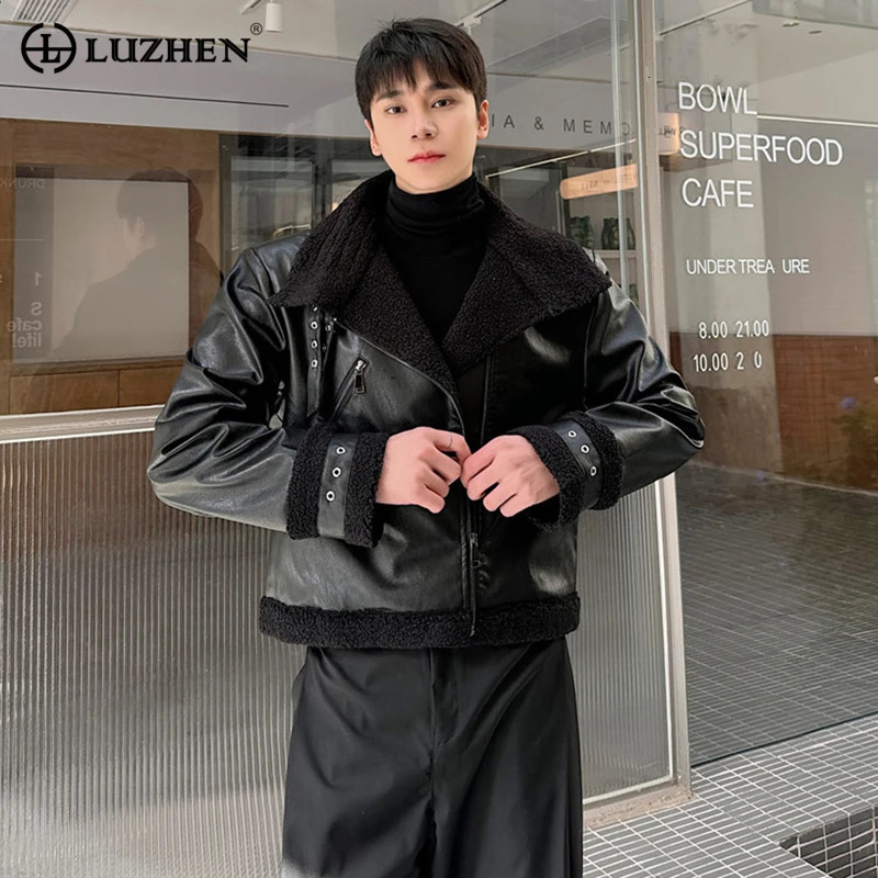 LUZHEN Winter Fashion Leather Cashmere Lining Jacket Mens Fashion Double sided Fur High Street Coat 274676 240929