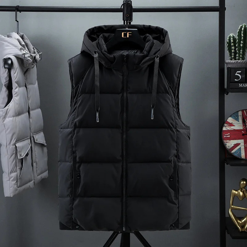 Winter mens sleeveless jacket large 7XL black vest autumn casual warm thick coat cotton pad 240926