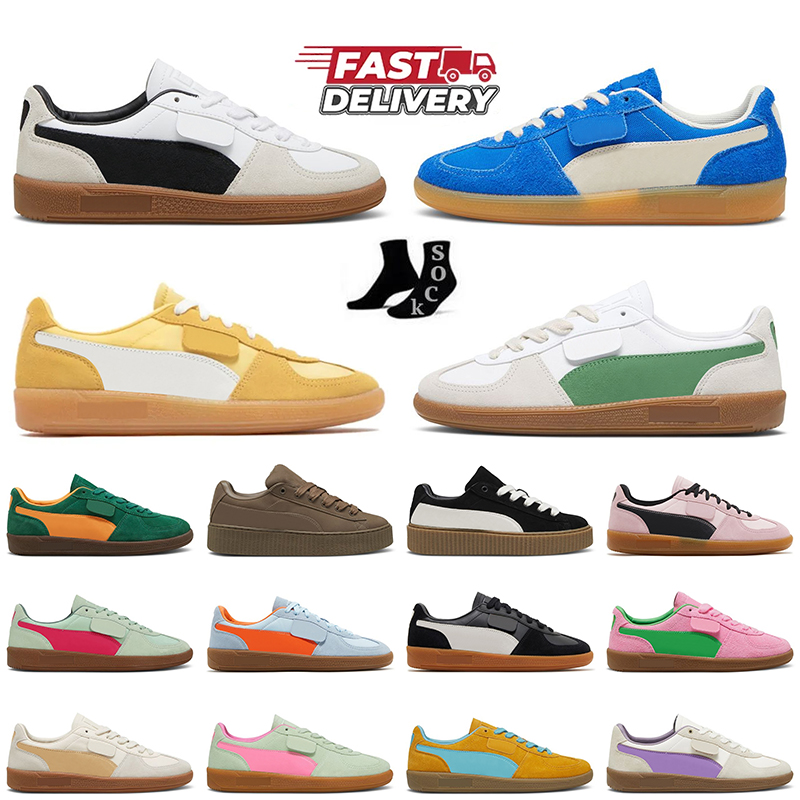 Puma Plateforme de conception Palerme Vieilles chaussures de sport Chaussures de loisirs en cuir Chewing-gum noir gris pour les femmes Chaussures