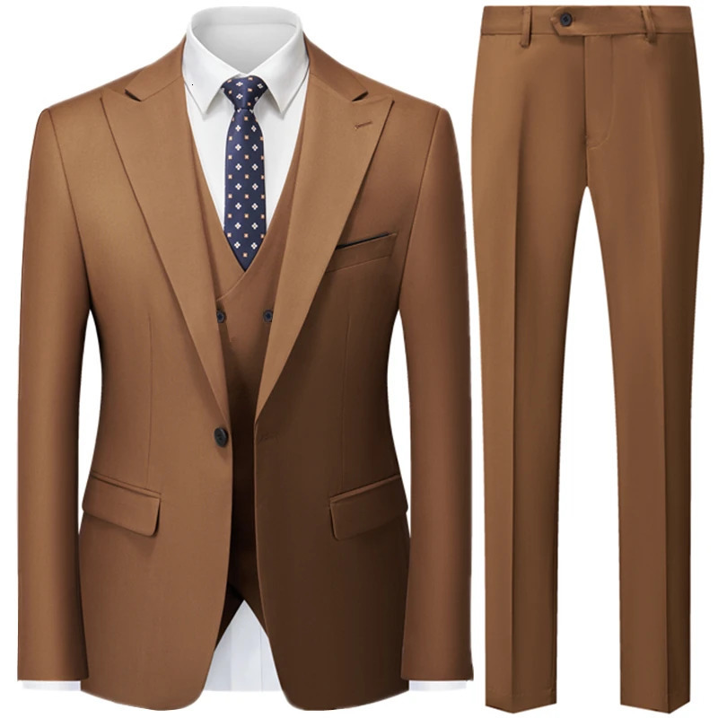Autumn mens ultra-thin British wedding solid color dress jacket/mens three piece suit jacket vest pants 240929
