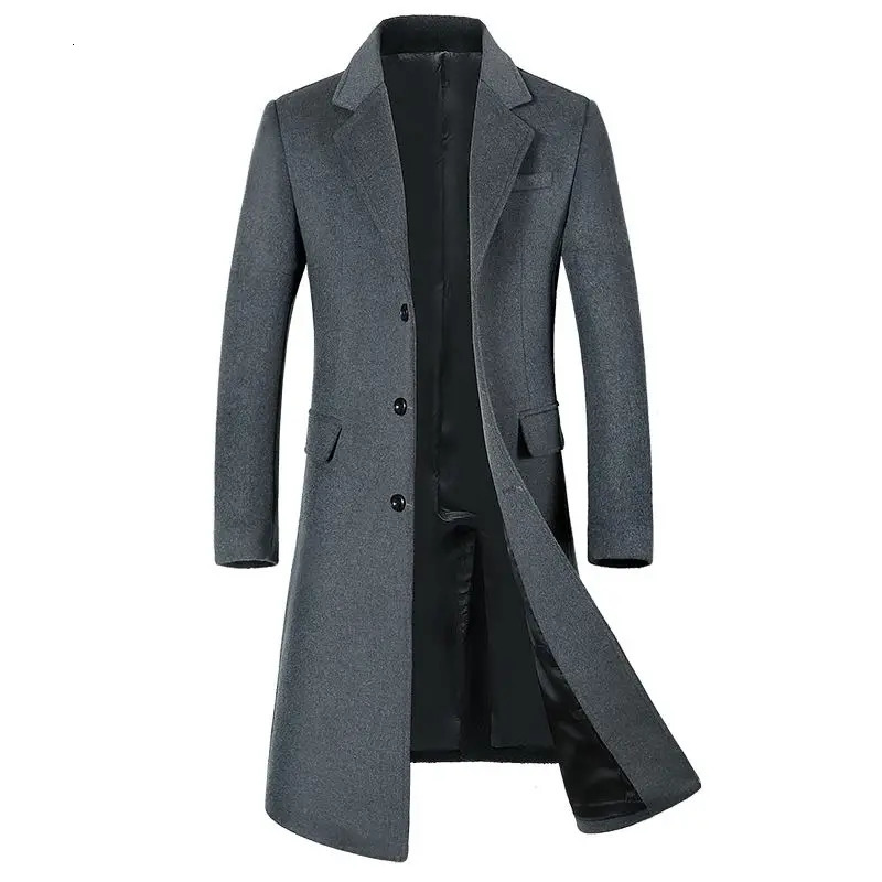 Autumn and winter mens wool coat length European plus size Korean version ultra-thin plus velvet thick coat 240929