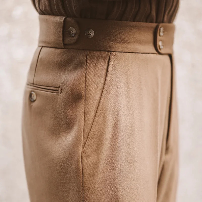 Contrôle de costume hétéro pour hommes Vêtements en laine longs solides Zigzag High Waist England Style Casuals Pantalon d'automne de printemps m
