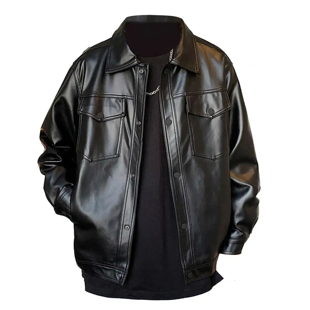 Winter Black Leather Jacket Mens Warm Motorcycle Jacket Ultra Thin Street Fashion Black Bicycle Jacket Button Winter 240929