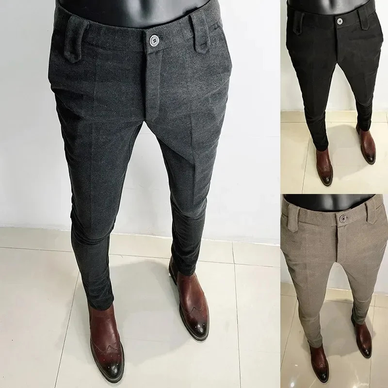 Pantalon des hommes pantalon de robe d'hiver épaissisé de laine de laine Keep tiède slim en forme pantalones hombre pantalon formel décontracté v