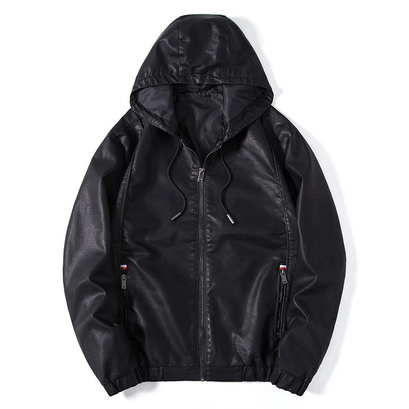 Hooded leather jacket mens black leather jacket Hooded lightweight motorcycle jacket mens fashion clothing mens high-quality 240929