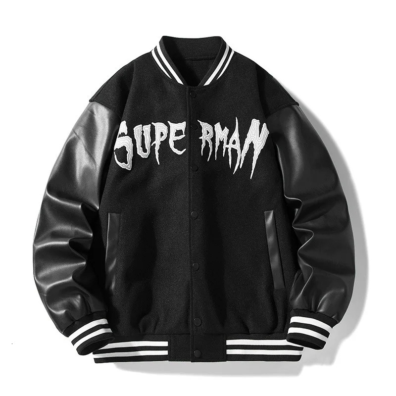 Embroidered pilot baseball jacket mens hip-hop streetwear PU leather university bomber jacket womens Harajuku loose jacket 240929