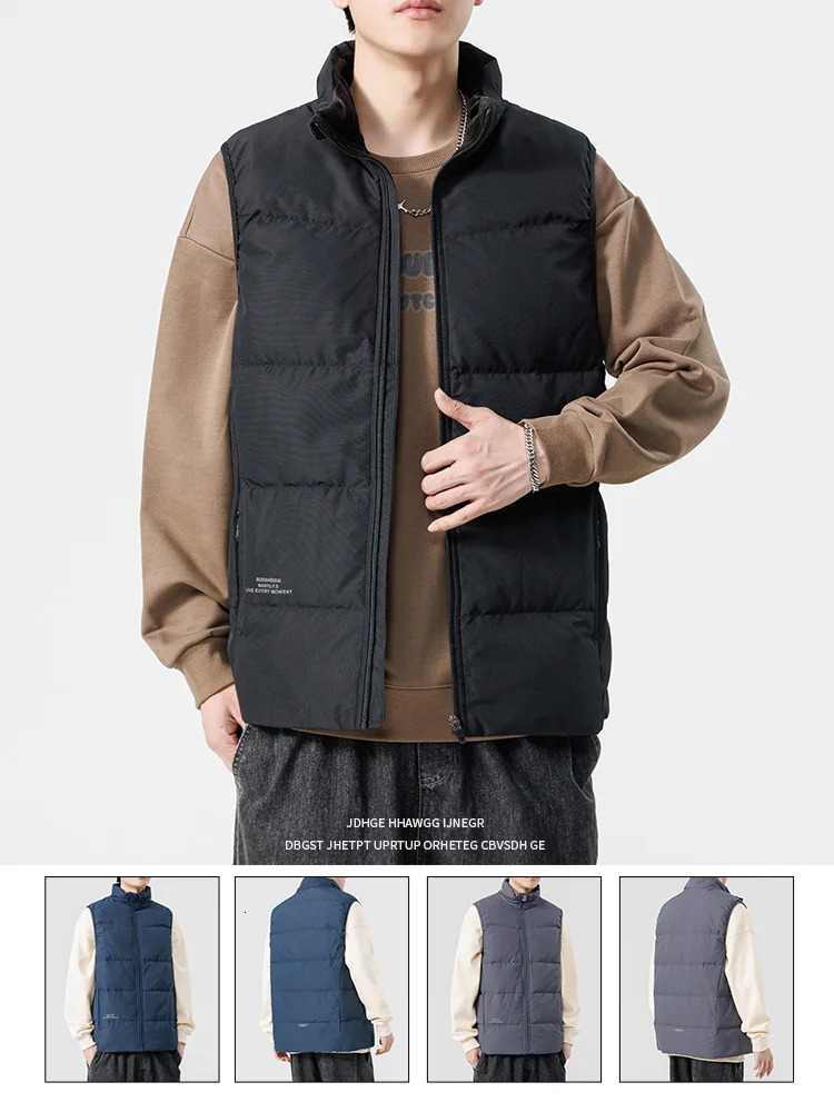 Large size 8XL white duck down apron warm vest mens sleeveless jacket solid color red blue casual 7XL 6XL inflatable goldplated 240926