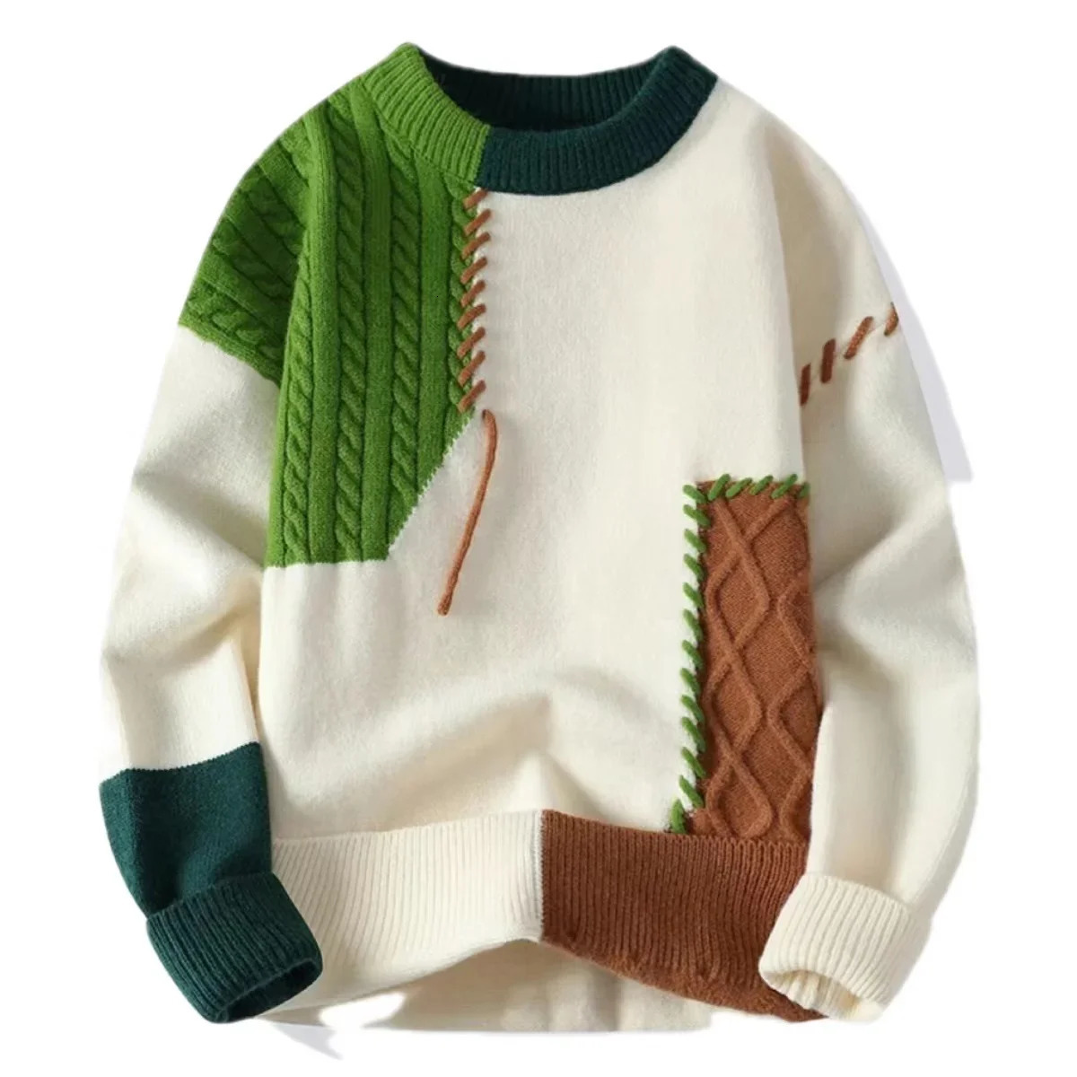 Autumn Winter Warm Mens Sweater Fashion Turtle Neck Patch Work Zipper Korean Street Clothing Zipper Casual Mens Clothing 240930